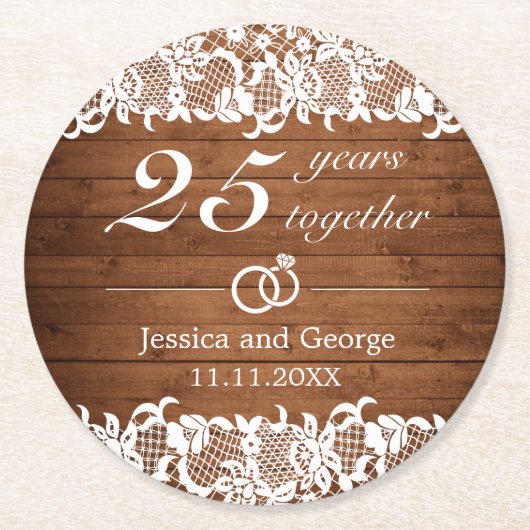 ウッド&素朴ホワイトレース記念日 ラウンドペーパーコースター (正面)