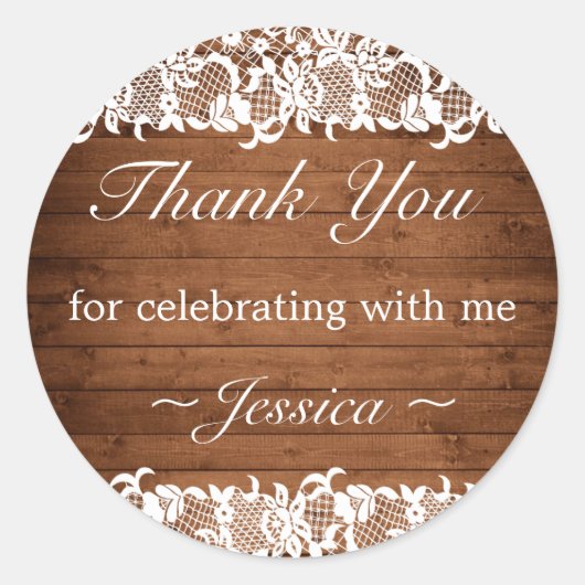 ウッド&素朴ホワイトレース誕生日ありがとう ラウンドシール (正面)