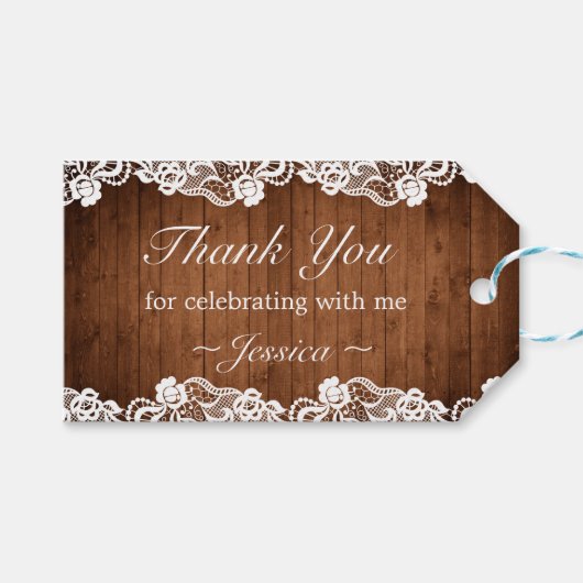 ウッド&素朴ホワイトレース誕生日お願い ギフトタグ (正面(横))