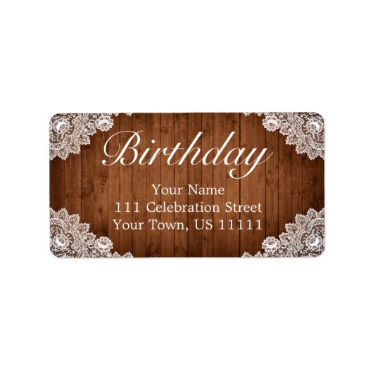 ウッド&素朴ホワイトレース誕生日アドレス ラベル (正面)