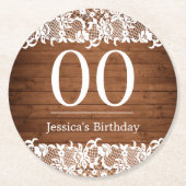 ウッド&素朴ホワイトレース誕生日 ラウンドペーパーコースター (正面)