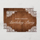 ウッド&素朴ホワイトレース誕生日 出欠カード (正面/裏面)