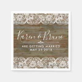 ウッド&素朴ホワイトヴィンテージフローラレース スタンダードカクテルナプキン