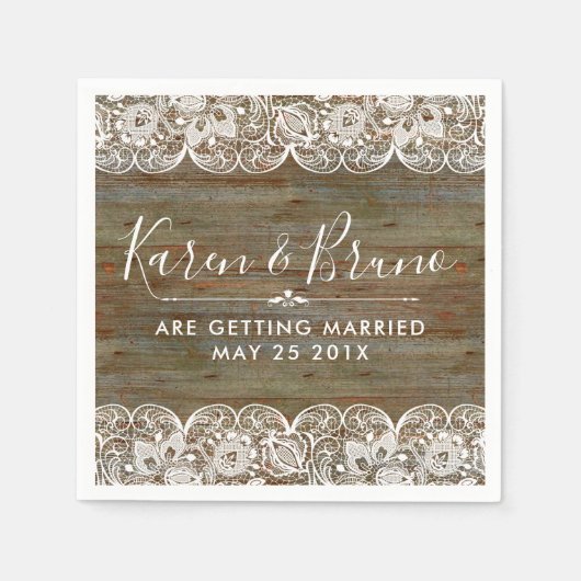 ウッド&素朴ホワイトヴィンテージフローラレース スタンダードカクテルナプキン (正面)