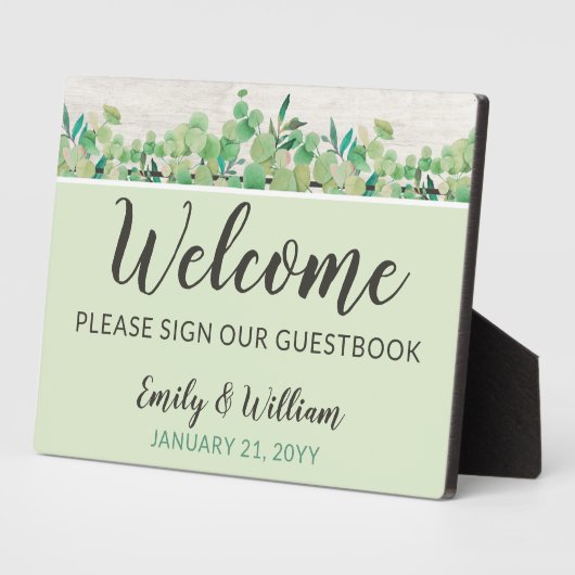 ウッド&素朴ユーカリプタスウェルカム結婚ズゲストブック フォトプラーク (側面)