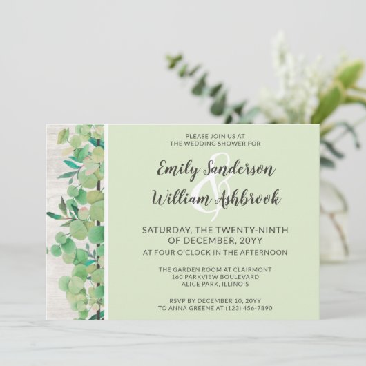 ウッド&素朴ユーカリプタスボタニカルウェディングシャワー 招待状 (スタンド正面)