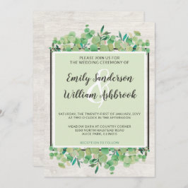 ウッド&素朴ユーカリ葉植物学結婚院 招待状