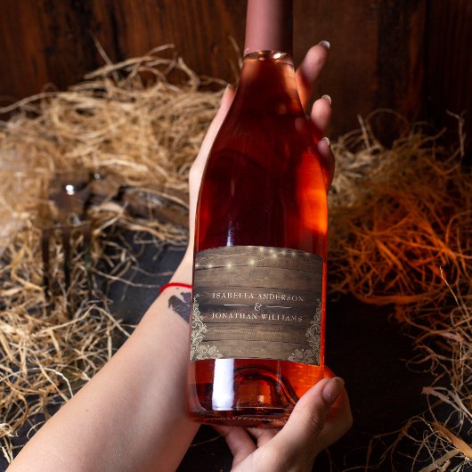 ウッド&素朴レースのカップルのシャワーまたは結婚の スパークリングワインラベル