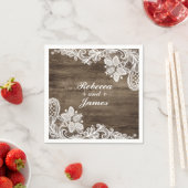 ウッド&素朴ヴィンテージレース結婚ズパーソナライズされた スタンダードカクテルナプキン (インサイチュ)