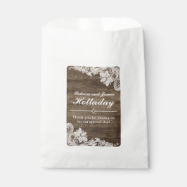 ウッド&素朴ヴィンテージレース結婚ズパーソナライズされた フェイバーバッグ