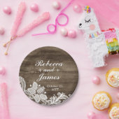 ウッド&素朴ヴィンテージレース結婚ズパーソナライズされた ペーパープレート (パーティー)