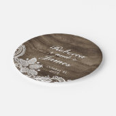 ウッド&素朴ヴィンテージレース結婚ズパーソナライズされた ペーパープレート (アングル)