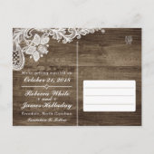 ウッド&素朴ヴィンテージレース結婚式の日付を保存 案内ポストカード (裏面)