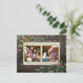 ウッド&素朴金ゴールドクリスマスベリーのホリデーフォト シーズンポストカード (スタンド正面)