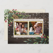 ウッド&素朴金ゴールドクリスマスベリーのホリデーフォト シーズンポストカード (正面/裏面)