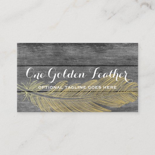ウッド&素朴金ゴールドフェザーモダンボヘミアンシック 名刺 (正面)