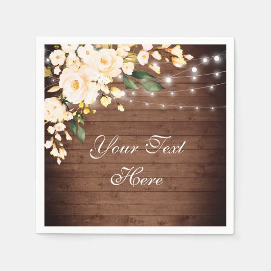 ウッド&赤面バラグリーナリー素朴ズ結婚紙 スタンダードカクテルナプキン (正面)
