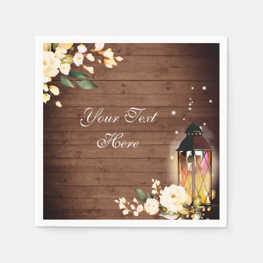 ウッド&赤面バラグリーナリー素朴ズ結婚紙 スタンダードカクテルナプキン (正面)