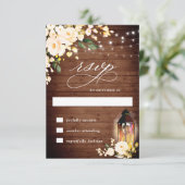ウッド&赤面バラ素朴ライトRSVPカード 出欠カード (スタンド正面)