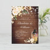 ウッド&赤面バラ&ランタンウォーターカラー結婚ズ 招待状 (スタンド正面)