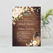 ウッド&赤面バラ&ランタンウォーターカラー結婚ズ 招待状 (スタンド正面)