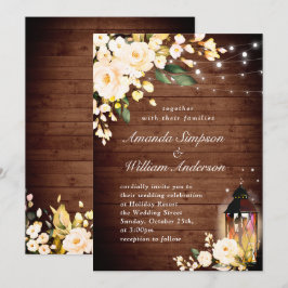 ウッド&赤面バラ&ランタンウォーターカラー結婚ズ 招待状