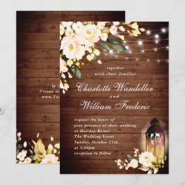 ウッド&赤面バラ&ランタンウォーターカラー結婚ズ 招待状