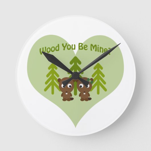 ウッドYou Be Mine Beavers ラウンド壁時計 (正面)