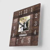 ウッパーソナライズされた素朴ド写真結婚の記念日 スクエア壁時計 (傾斜)