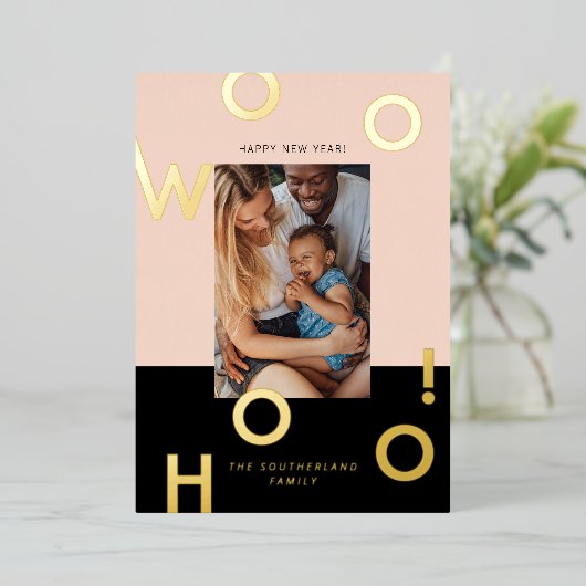 ウッホー!年賀状ミニマルはっきりした写真 箔シーズンカード (立ち正面)