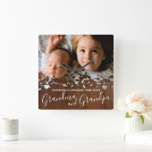 ウッ素朴ドおばあちゃん&じいちゃん写真 スクエア壁時計 (ホーム)