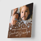 ウッ素朴ドおばあちゃん&じいちゃん写真 スクエア壁時計 (傾斜)