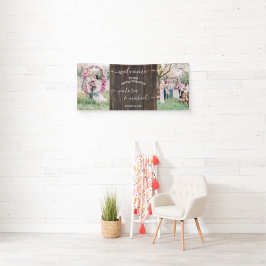 ウッ素朴ドのフォト結婚写真ウェルカム 横断幕 (インサイチュ)