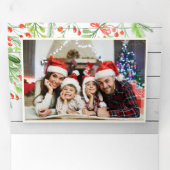 ウッ素朴ドウォーターカラー葉フォトホリデー 三つ折りクリスマスカード (内部最初)