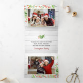 ウッ素朴ドウォーターカラー葉フォトホリデー 三つ折りクリスマスカード (内部)