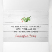 ウッ素朴ドウォーターカラー葉フォトホリデー 三つ折りクリスマスカード (内部中)