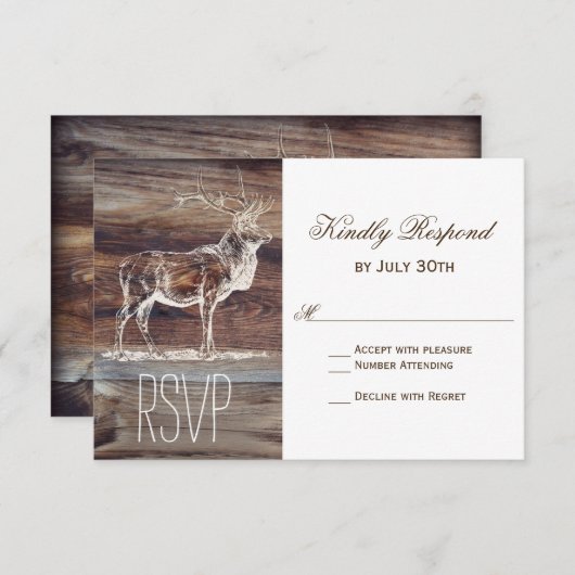 ウッ素朴ドエルク野生動物の結婚RSVPカード 出欠カード (正面/裏面)
