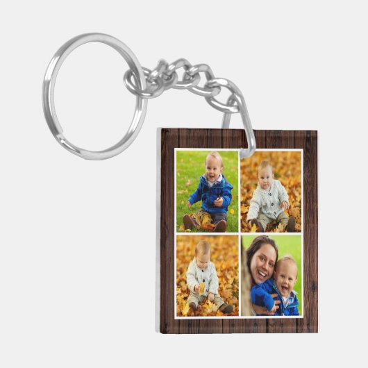 ウッ素朴ドカスタムモノグラムファミリーフォトコラージュ キーホルダー (正面左)