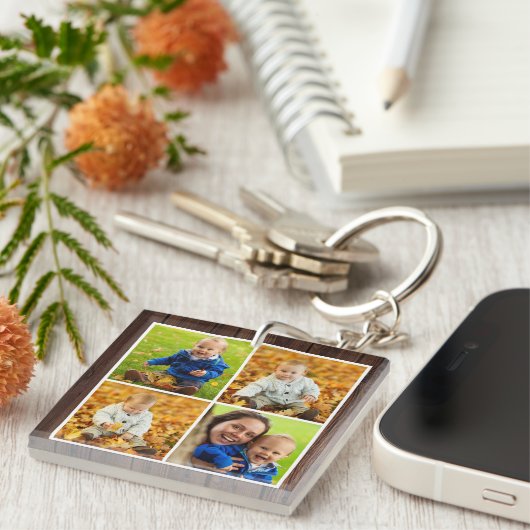 ウッ素朴ドカスタムモノグラムファミリーフォトコラージュ キーホルダー (正面右)