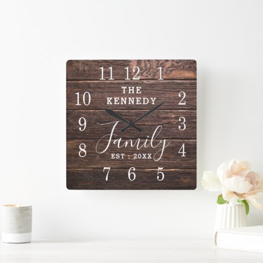 ウッ素朴ドカントリーファームハウスファミリー名 スクエア壁時計 (ホーム)