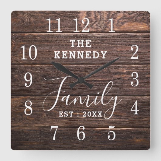 ウッ素朴ドカントリーファームハウスファミリー名 スクエア壁時計 (正面)
