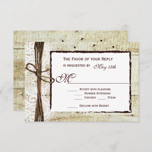 ウッ素朴ドカントリー結婚式の出欠確認カード 出欠カード (正面/裏面)