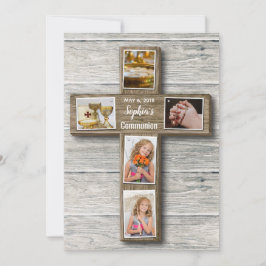 ウッ素朴ドクロスファーストコミュニオンフォト招待状 招待状