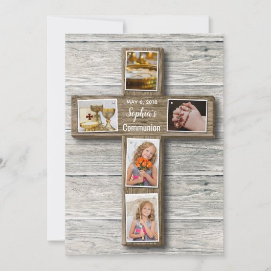 ウッ素朴ドクロスファーストコミュニオンフォト招待状 招待状 (正面)