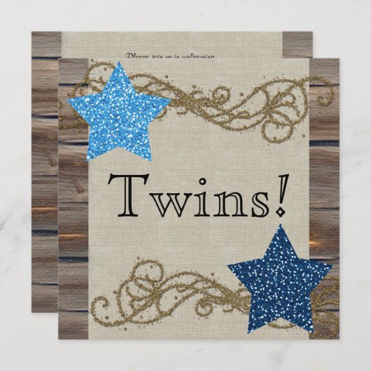 ウッ素朴ドスターツインボーイベビーシャワー 招待状 (正面/裏面)