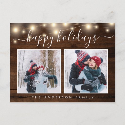 ウッ素朴ドストリングライト2フォトホリデー ポストカード (正面)