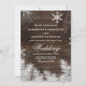 ウッ素朴ドスノフレークパインの冬の結婚式 招待状 (正面)