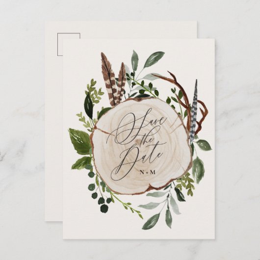 ウッ素朴ドスライスの結婚式の保存日付招待状 案内ポストカード (正面/裏面)
