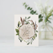 ウッ素朴ドスライスの結婚式の保存日付招待状 案内ポストカード (スタンド正面)