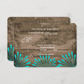 ウッ素朴ドティール（緑がかった色）フラワーズ結婚式RSVPカード 出欠カード (正面/裏面)